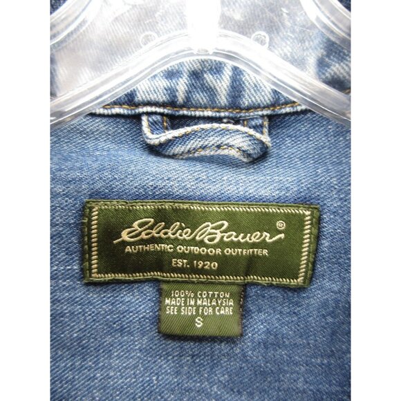 VINTAGE Eddie Bauer Jacket Small Trucker Motorcycle Denim Button Up - Picture 9 of 10
